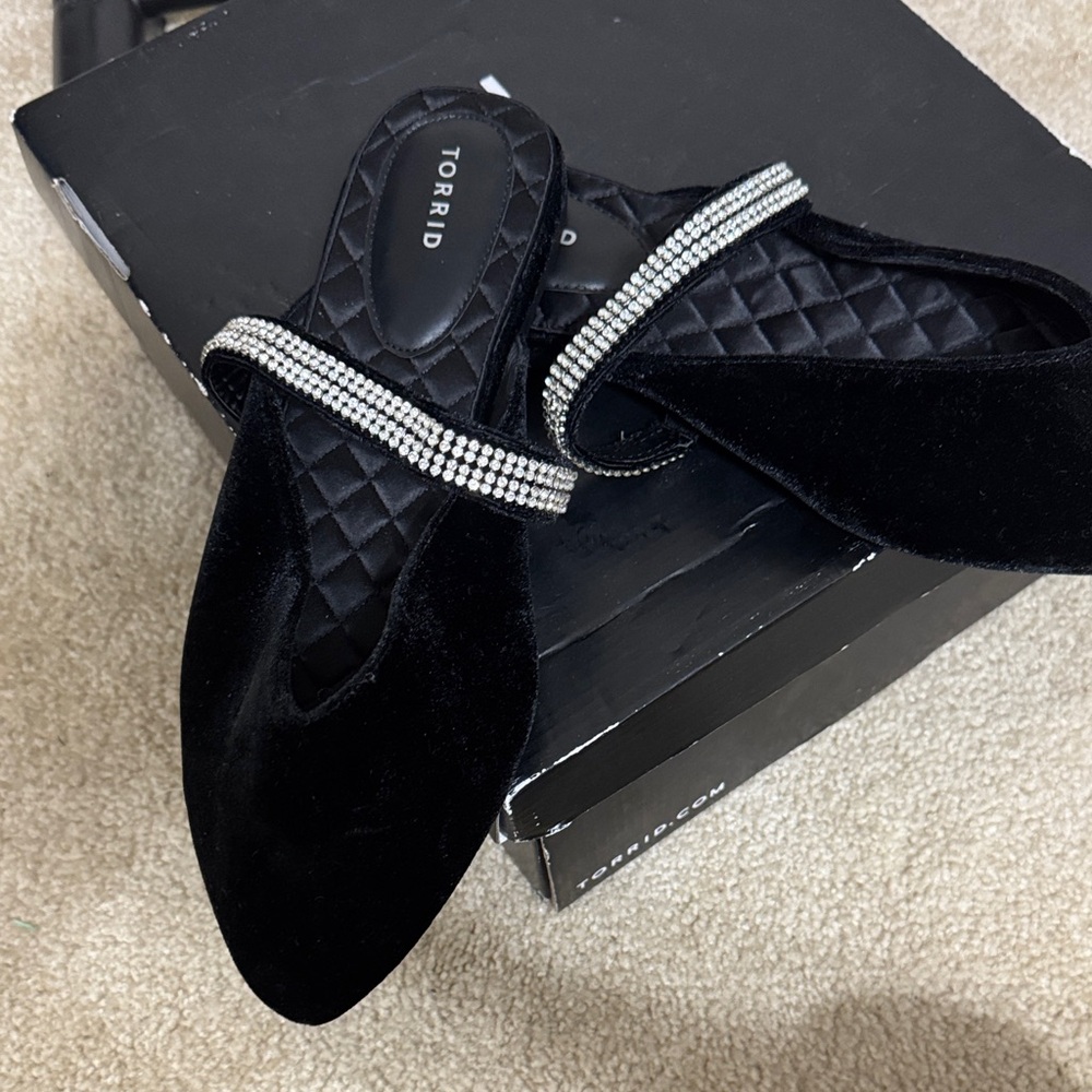 Torrid Black Mules with Rhinestone Accent